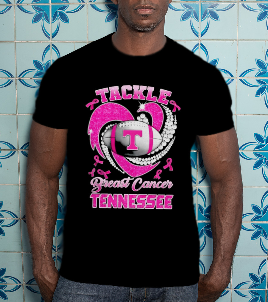 Tackle Breast Cancer Tennessee Volunteers Pink Ribbon Football Awareness T-Shirt