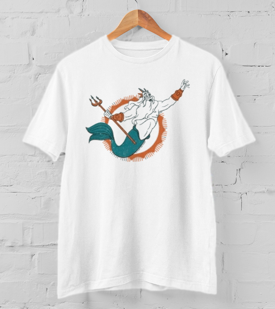 Miami Dolphins King Triton Pose With Trident And Aqua Tail T-Shirt