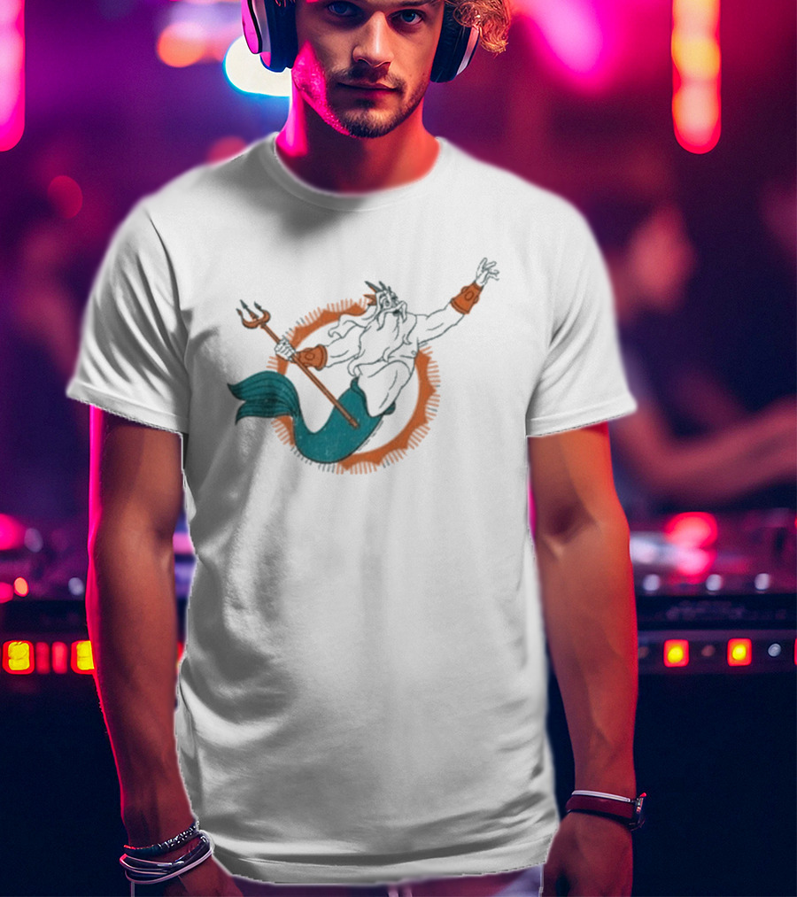 Miami Dolphins King Triton Pose With Trident And Aqua Tail T-Shirt