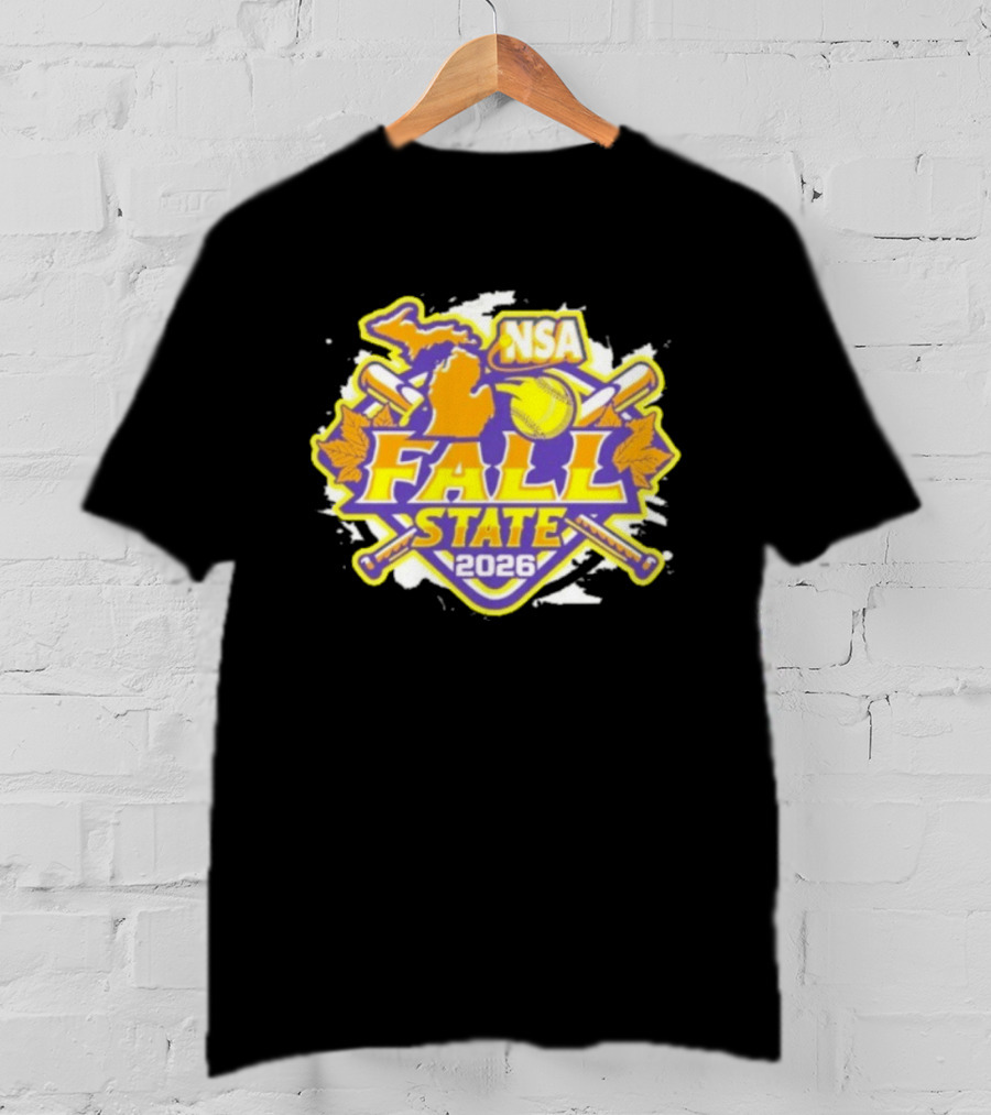NSA Michigan 2026 Fall State Fastpitch Tournament Baseball Softball Leaves T-Shirt