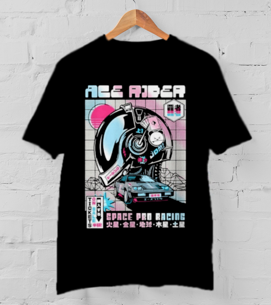 Ace Rider Space Pro Racing Cyberpunk Aesthetic Neon Retro Car T-Shirt