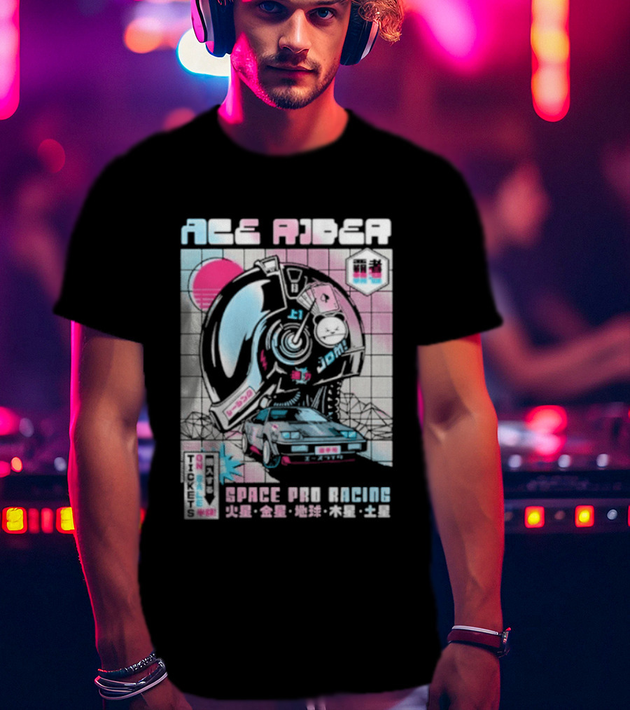 Ace Rider Space Pro Racing Cyberpunk Aesthetic Neon Retro Car T-Shirt
