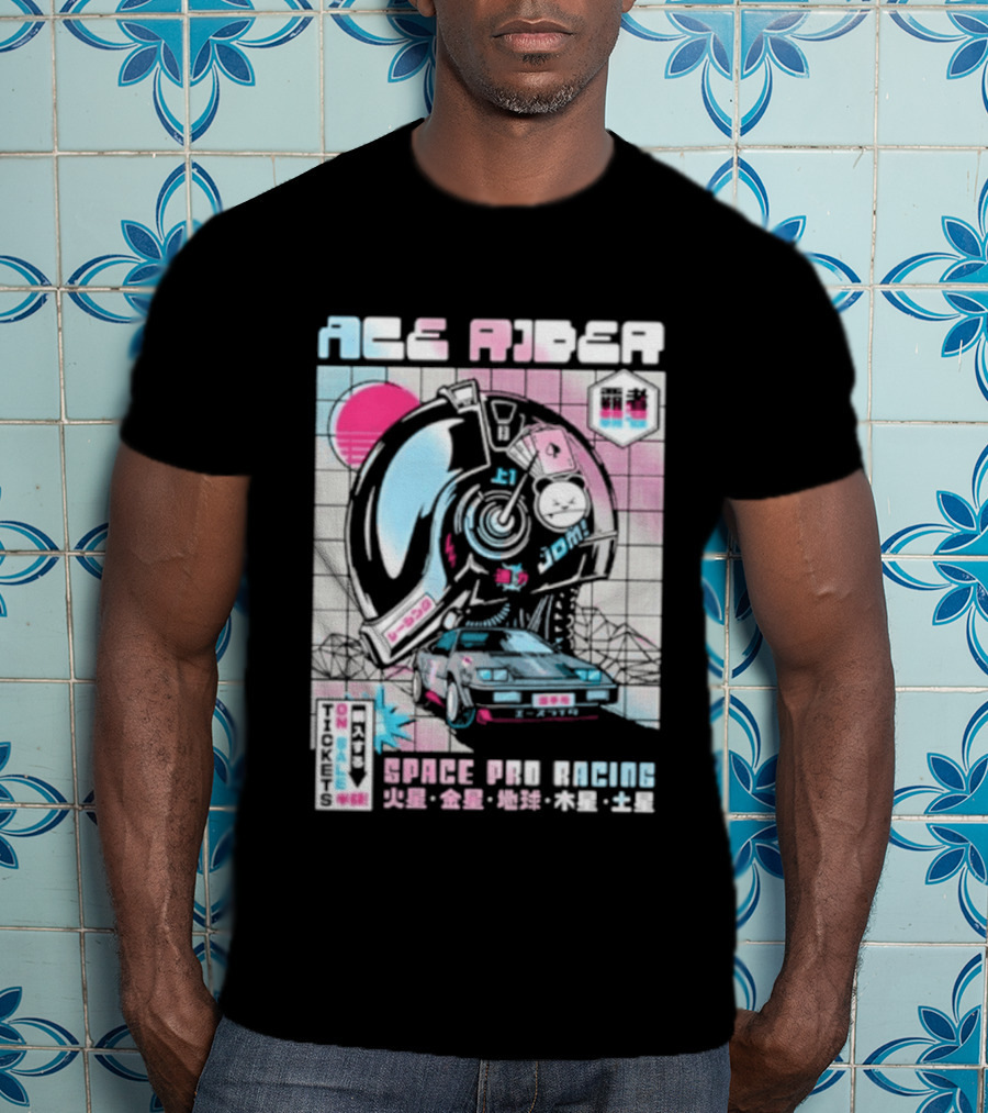Ace Rider Space Pro Racing Cyberpunk Aesthetic Neon Retro Car T-Shirt