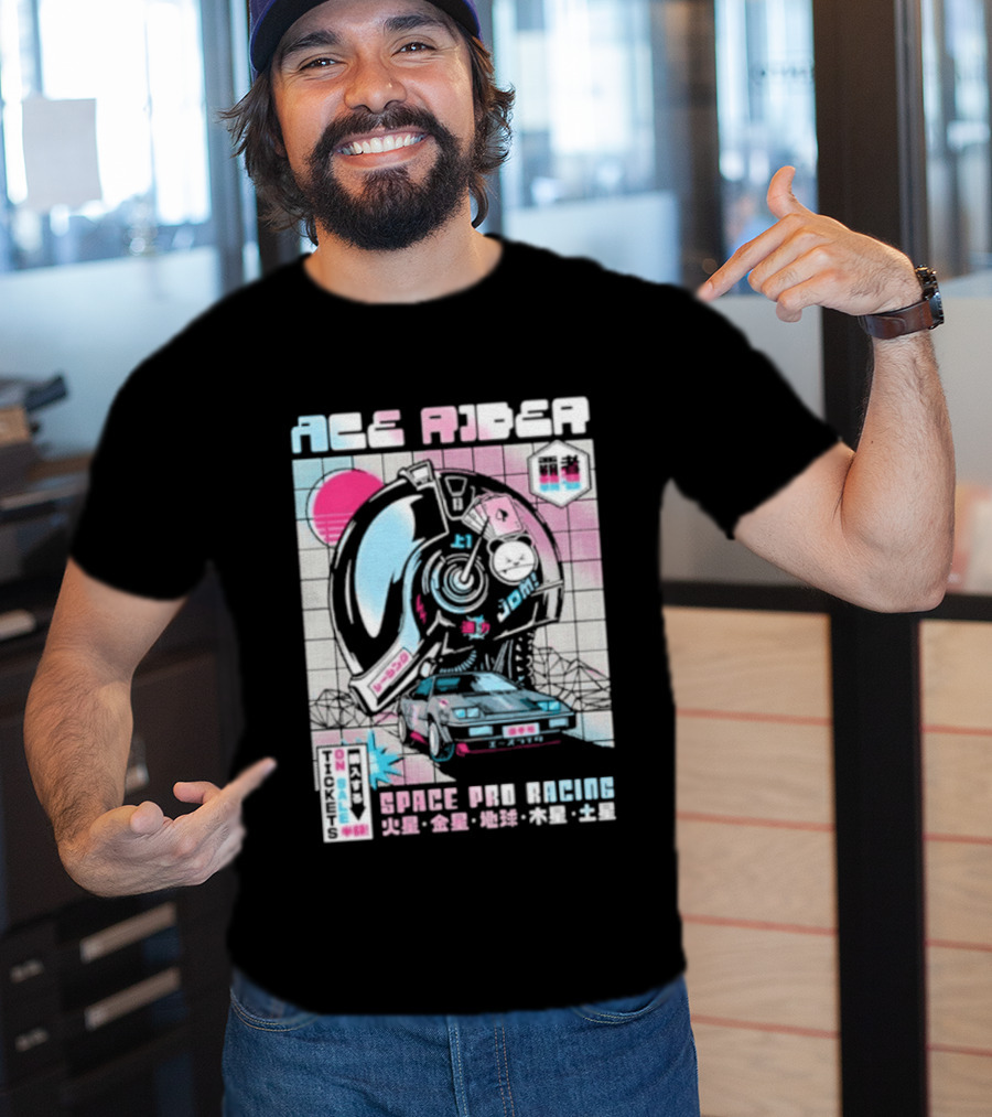 Ace Rider Space Pro Racing Cyberpunk Aesthetic Neon Retro Car T-Shirt
