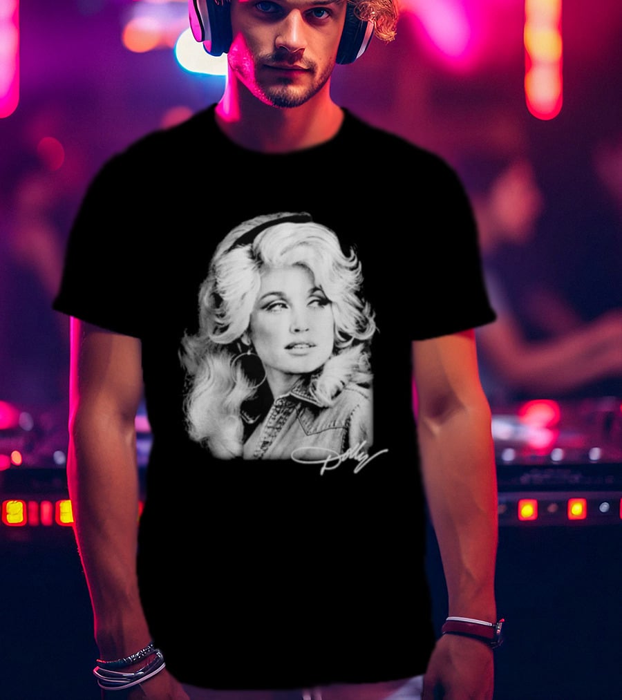 Dolly Parton Dolly Forever Legend Vintage Black And White Denim T-Shirt