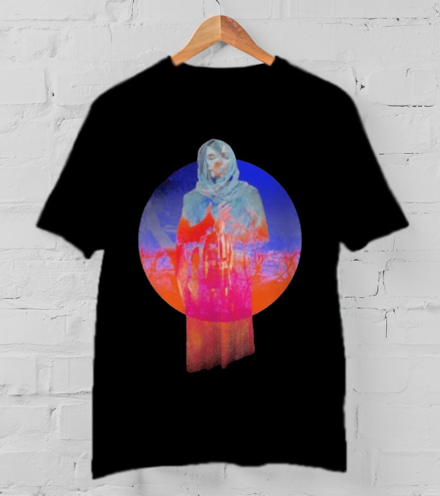 Hot Spot Eclipse Surreal Mystical Figure Eerie Hooded Apparition In Vibrant Color Spectrum T-Shirt