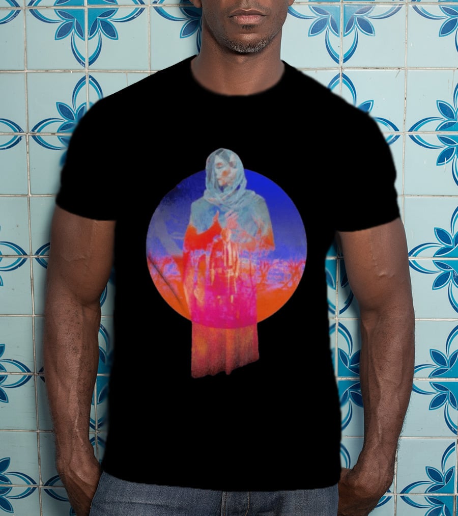 Hot Spot Eclipse Surreal Mystical Figure Eerie Hooded Apparition In Vibrant Color Spectrum T-Shirt