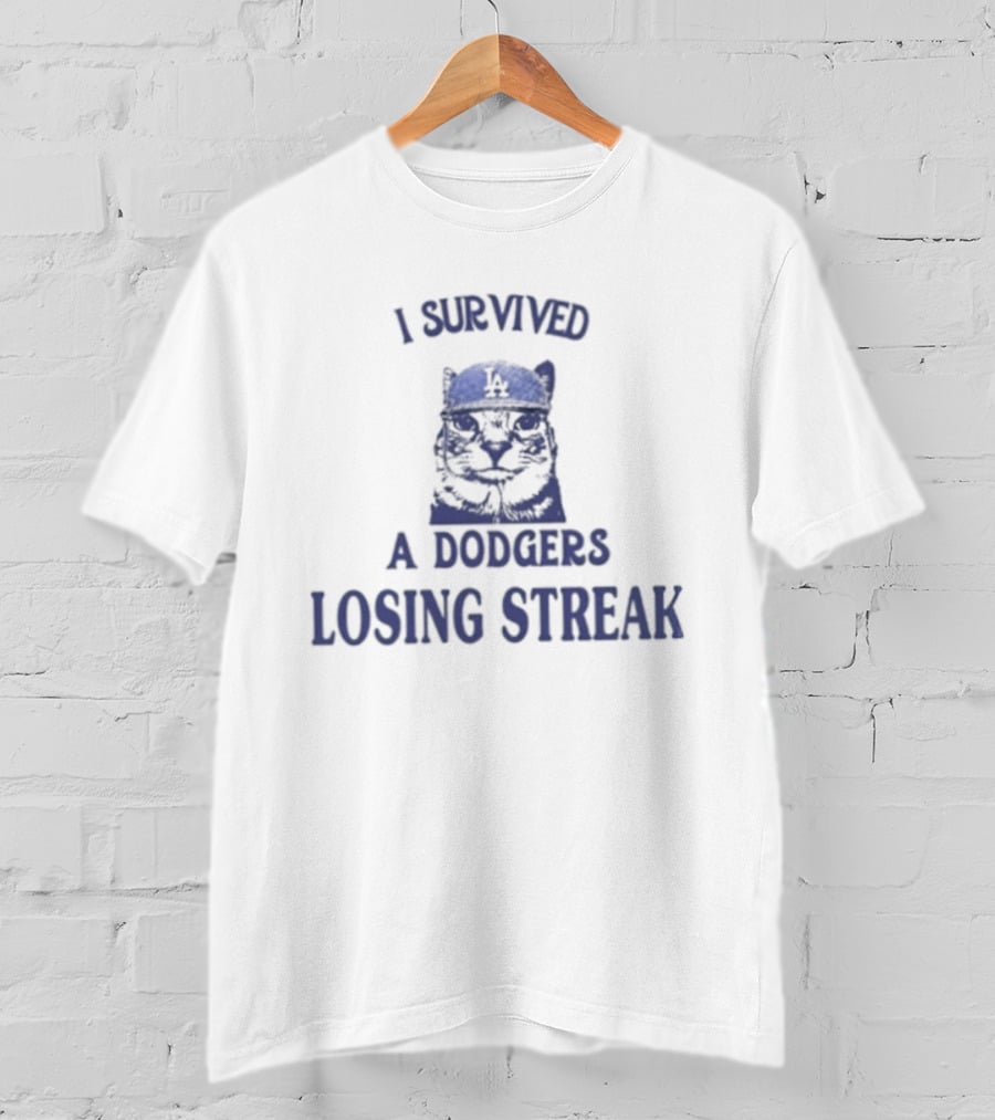I Survived A Dodgers Losing Streak Funny Bulldog Dodgers Baseball Fan T-Shirt