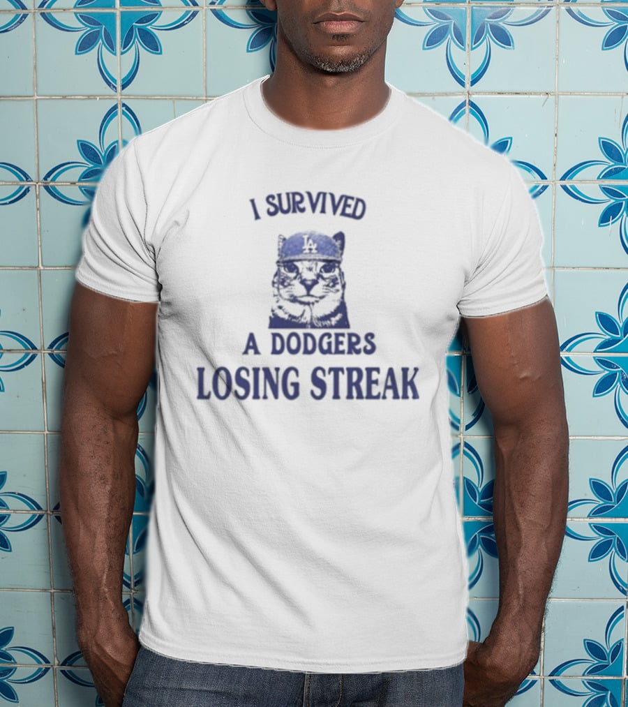 I Survived A Dodgers Losing Streak Funny Bulldog Dodgers Baseball Fan T-Shirt