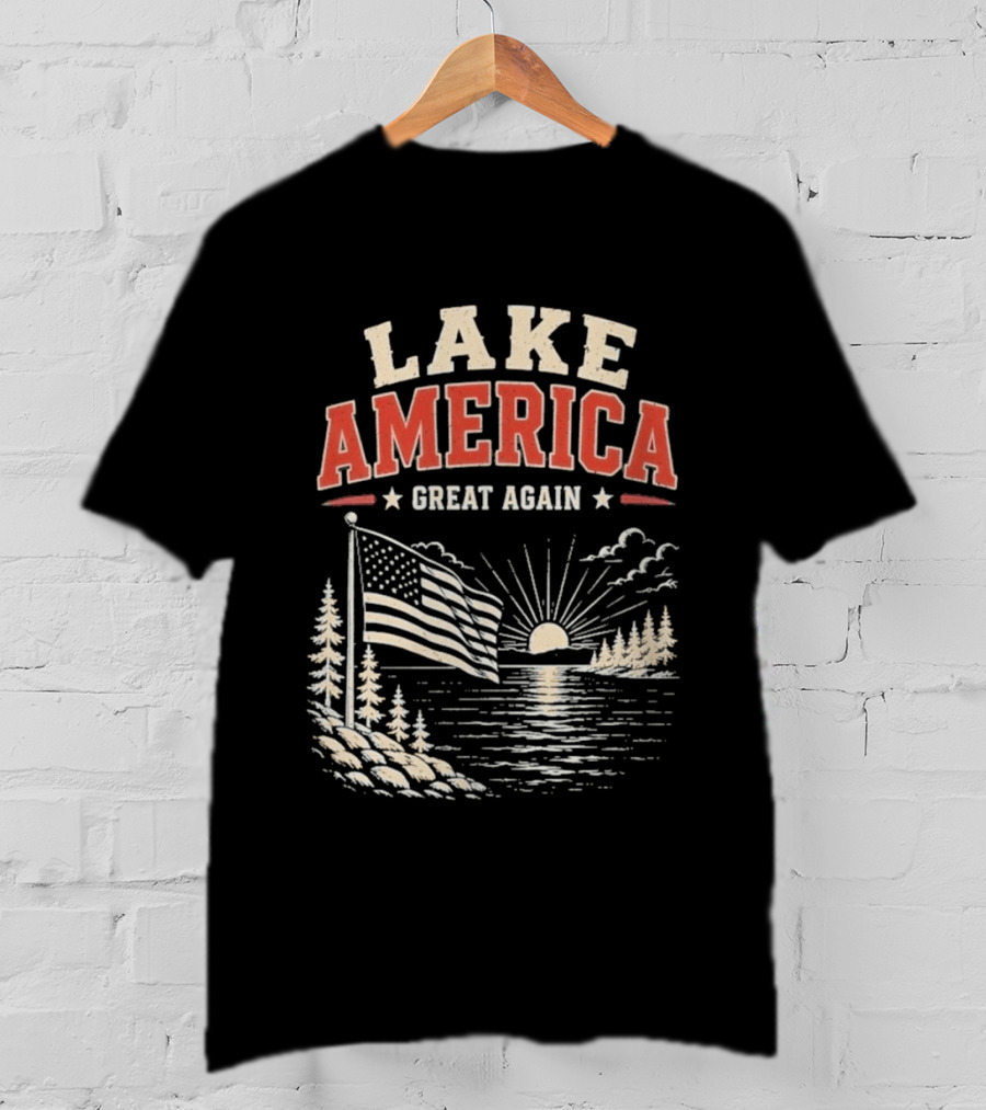 Lake America Great Again With Sunset And Flag Scene T-Shirt