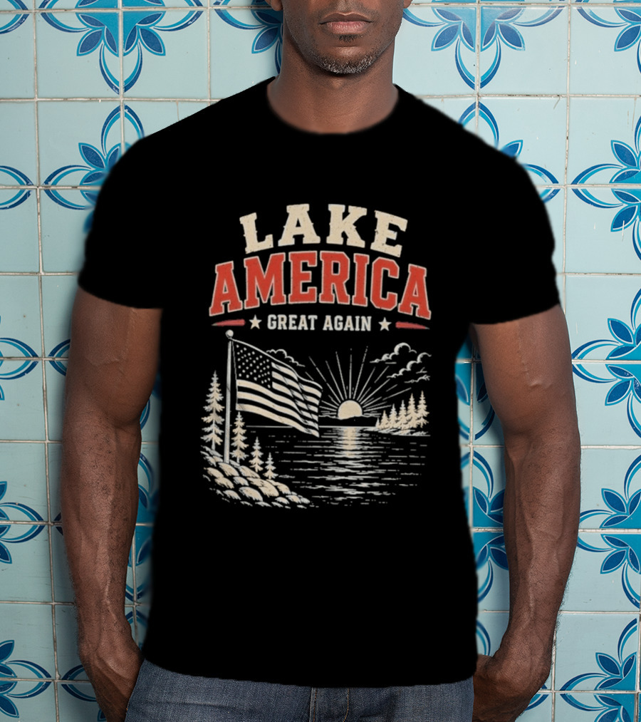 Lake America Great Again With Sunset And Flag Scene T-Shirt