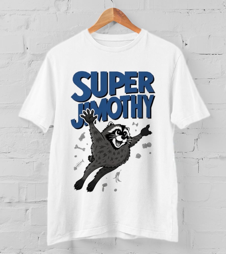 Super Jimothy Leaping Raccoon Playful Adventure T-Shirt