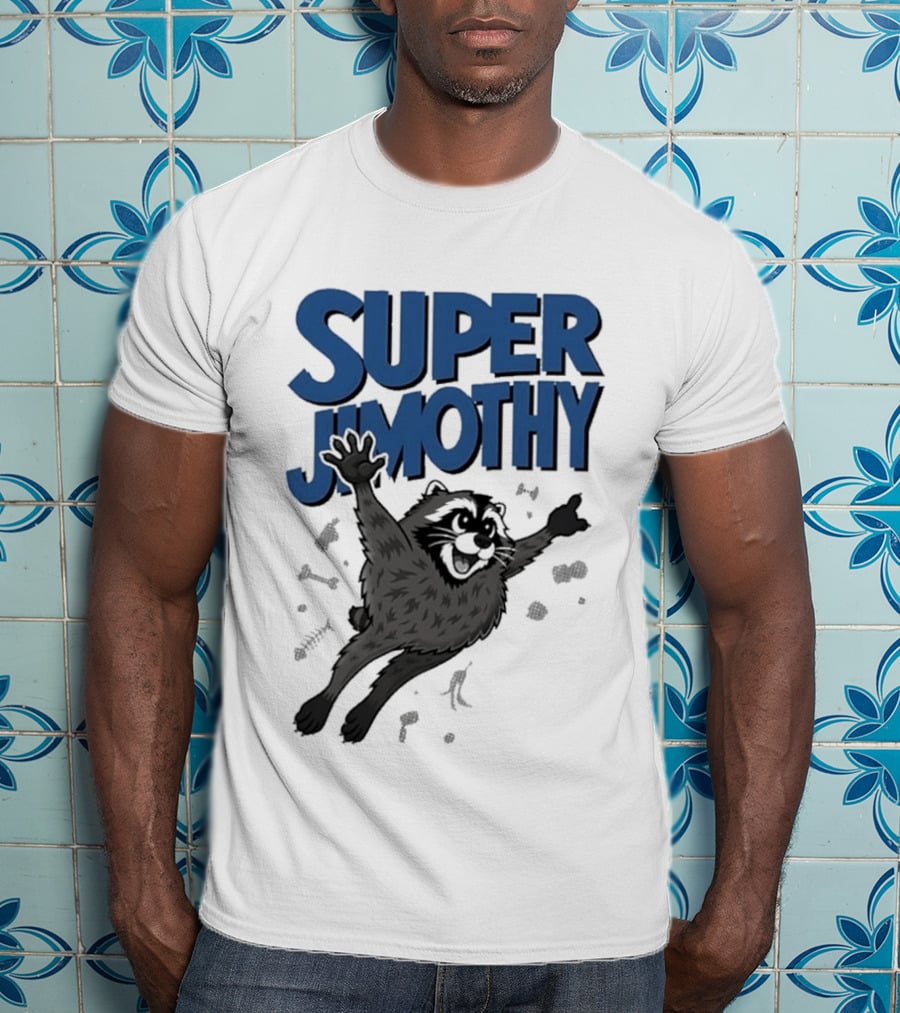 Super Jimothy Leaping Raccoon Playful Adventure T-Shirt