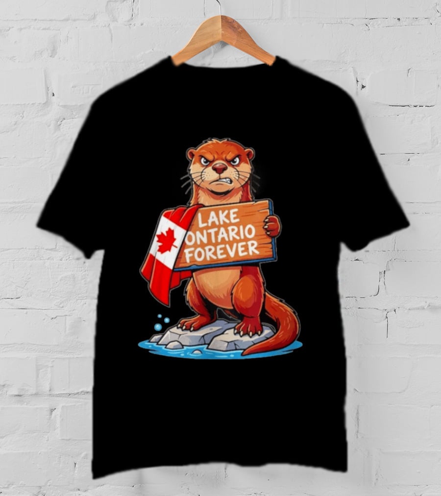 Lake Ontario Forever Otter Canada Flag Rugged Rock Scene T-Shirt