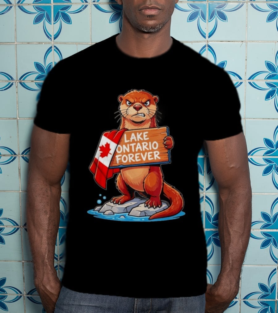 Lake Ontario Forever Otter Canada Flag Rugged Rock Scene T-Shirt