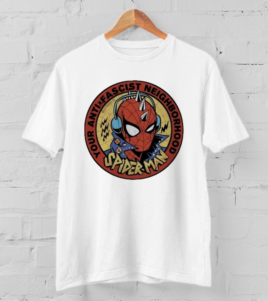 Spider Man Anti Fascist Punk Style Headphones Jacket T-Shirt
