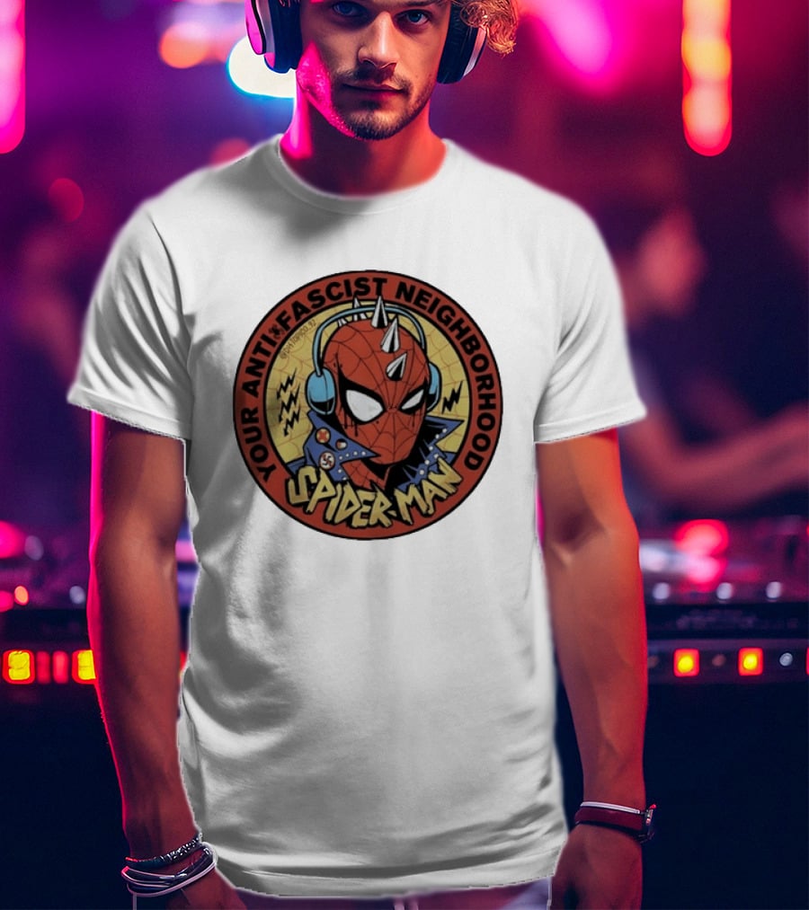 Spider Man Anti Fascist Punk Style Headphones Jacket T-Shirt
