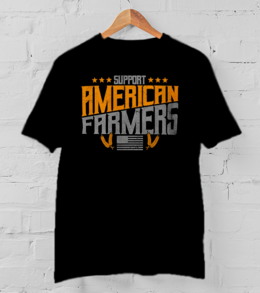 Support American Farmers Onyx Flag Stars And Tractor Wheels T-Shirt