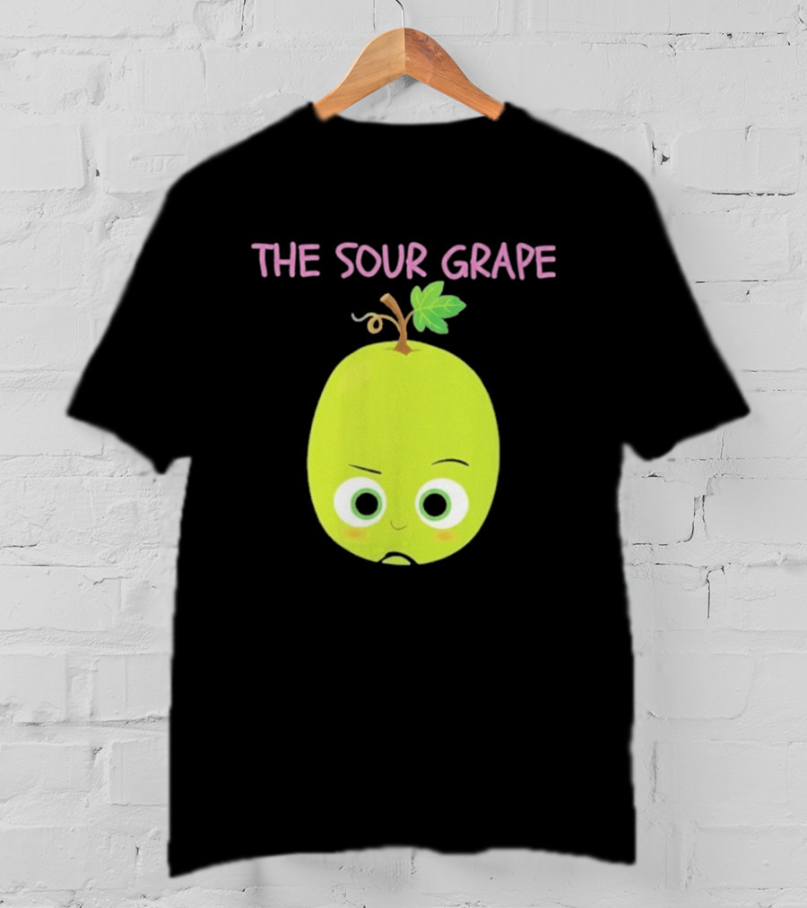 The Sour Grape Cute Green Fruit Character With Leaf And Stem Expression T-Shirt