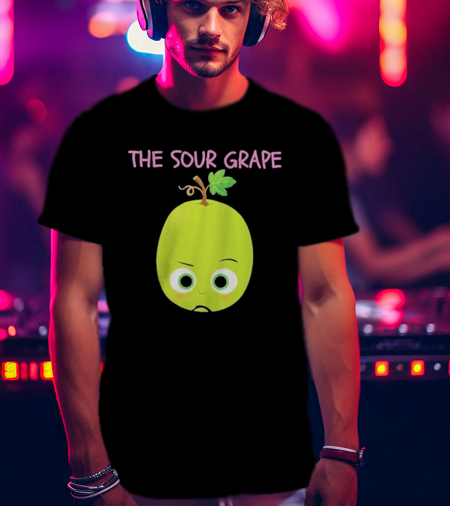 The Sour Grape Cute Green Fruit Character With Leaf And Stem Expression T-Shirt
