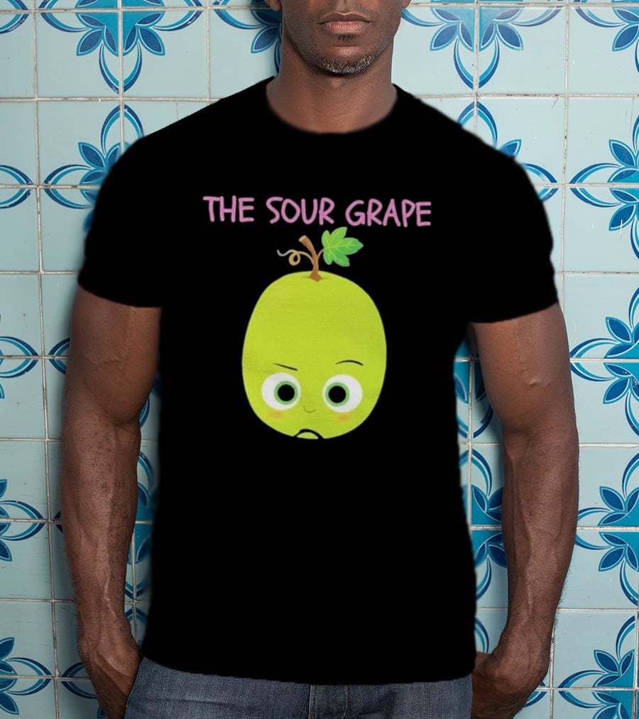 The Sour Grape Cute Green Fruit Character With Leaf And Stem Expression T-Shirt