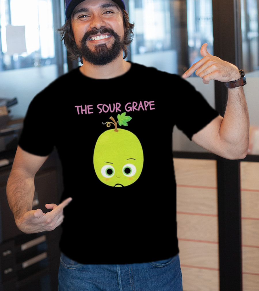 The Sour Grape Cute Green Fruit Character With Leaf And Stem Expression T-Shirt