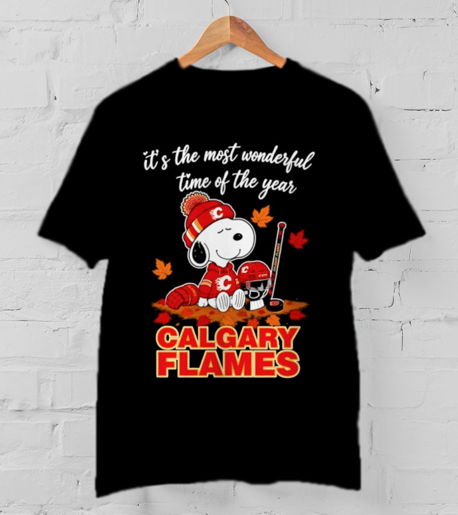 Calgary Flames Snoopy It's The Most Wonderful Time Of The Year T-Shirt