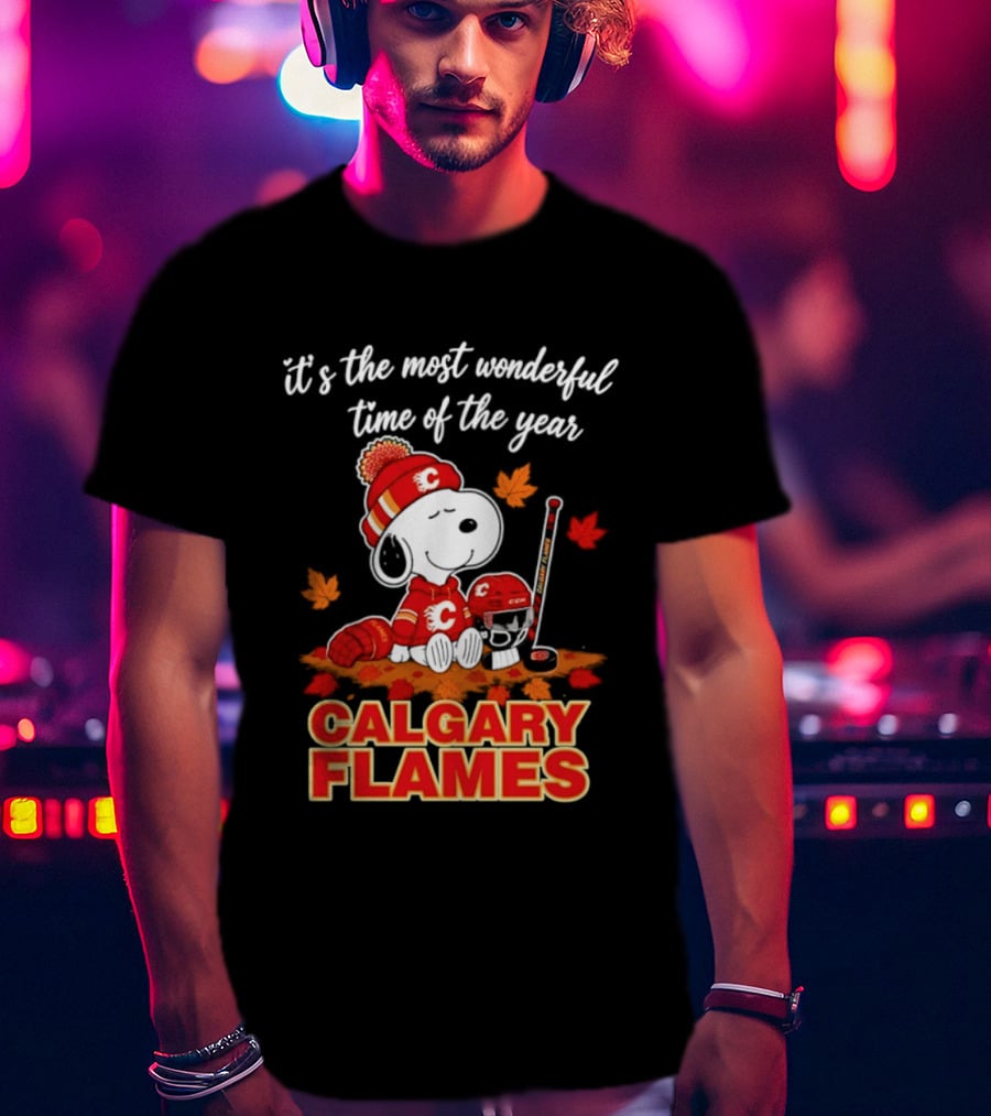 Calgary Flames Snoopy It's The Most Wonderful Time Of The Year T-Shirt