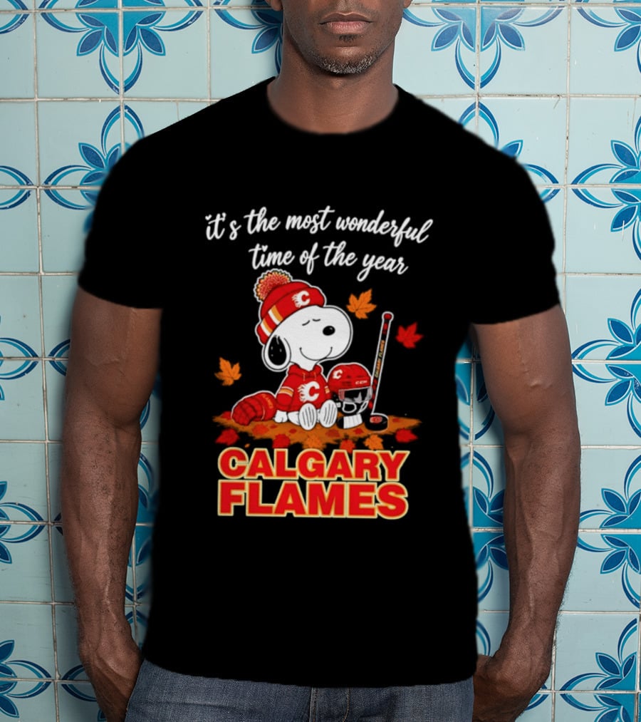 Calgary Flames Snoopy It's The Most Wonderful Time Of The Year T-Shirt