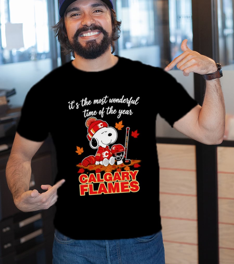 Calgary Flames Snoopy It's The Most Wonderful Time Of The Year T-Shirt