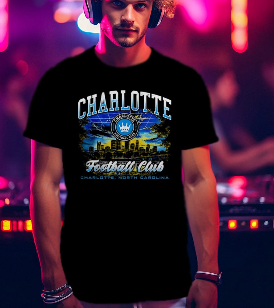 Charlotte Football Club Skyline Charlotte North Carolina Crown T-Shirt