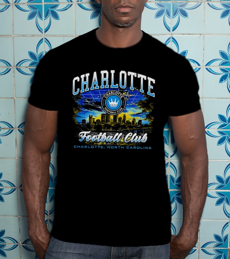 Charlotte Football Club Skyline Charlotte North Carolina Crown T-Shirt