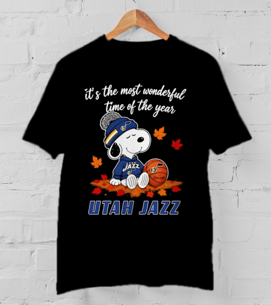 Utah Jazz Snoopy Halloween 2026 It's The Most Wonderful Time Of The Year Basketball Fan Leaves T-Shirt