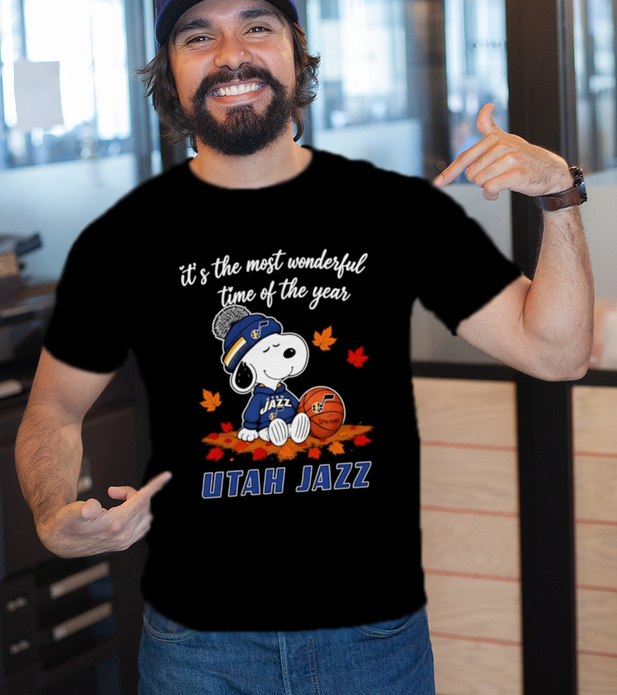 Utah Jazz Snoopy Halloween 2026 It's The Most Wonderful Time Of The Year Basketball Fan Leaves T-Shirt
