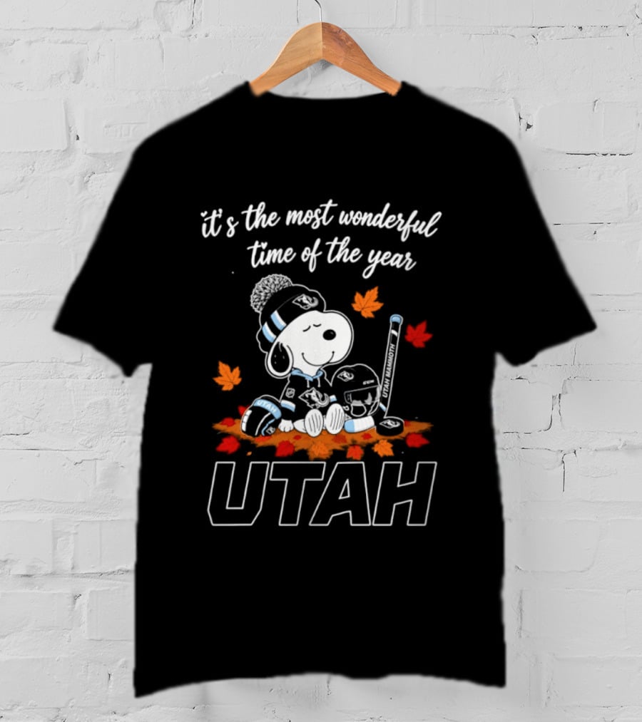 It's The Most Wonderful Time Of The Year Utah Snoopy Hockey Autumn Leaves T-Shirt