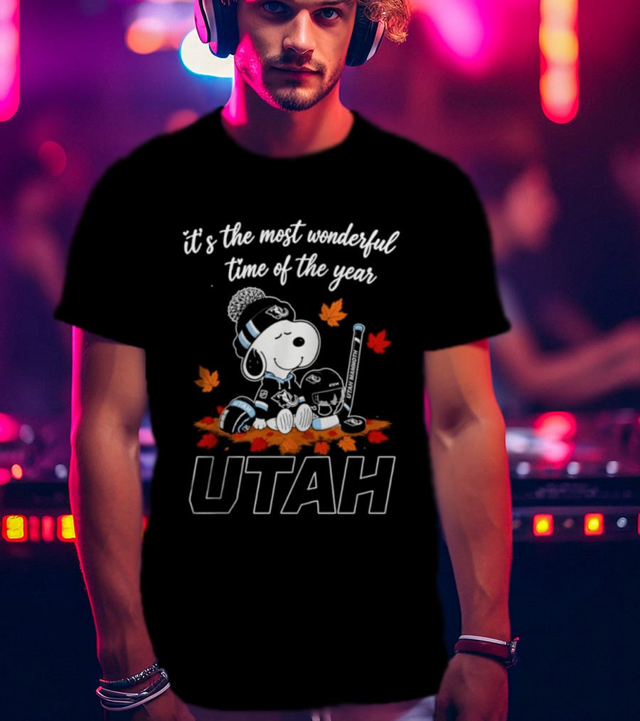 It's The Most Wonderful Time Of The Year Utah Snoopy Hockey Autumn Leaves T-Shirt