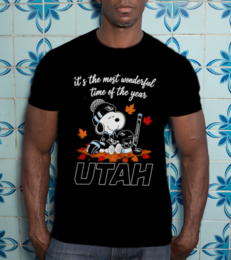 It's The Most Wonderful Time Of The Year Utah Snoopy Hockey Autumn Leaves T-Shirt