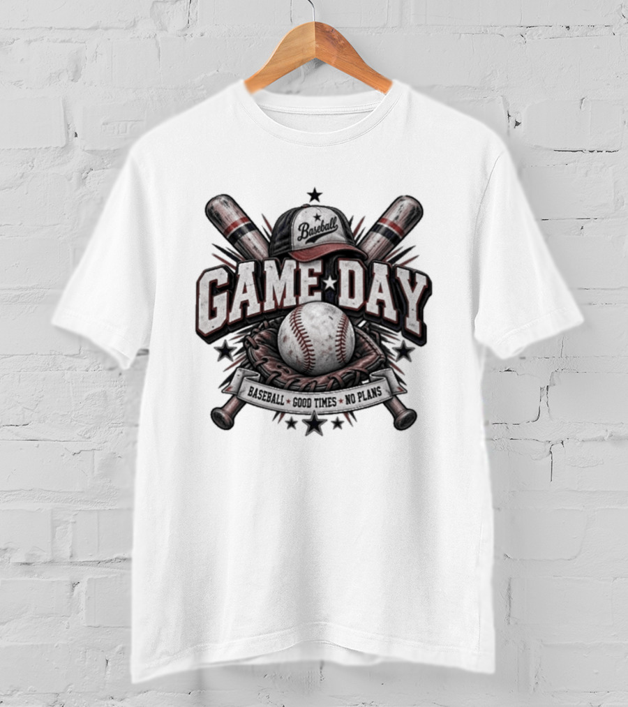 Game Day Vibes Baseball Cap Bats Good Times No Plans T-Shirt