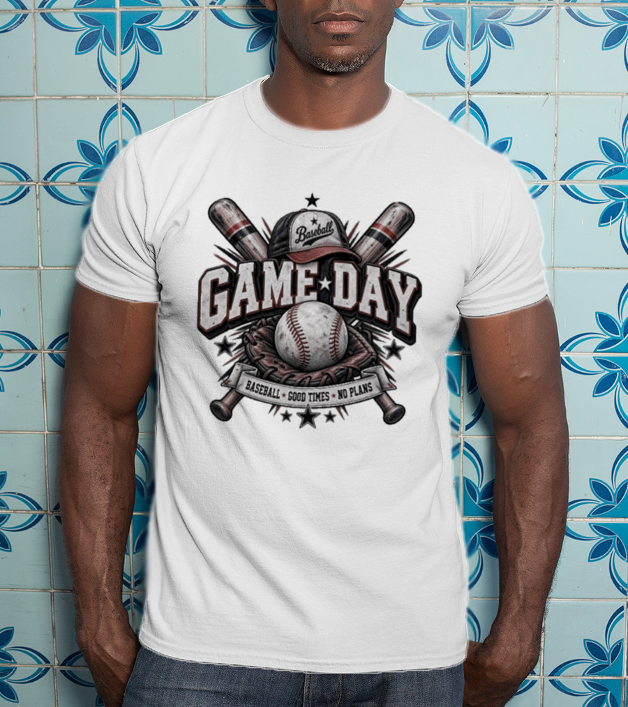 Game Day Vibes Baseball Cap Bats Good Times No Plans T-Shirt