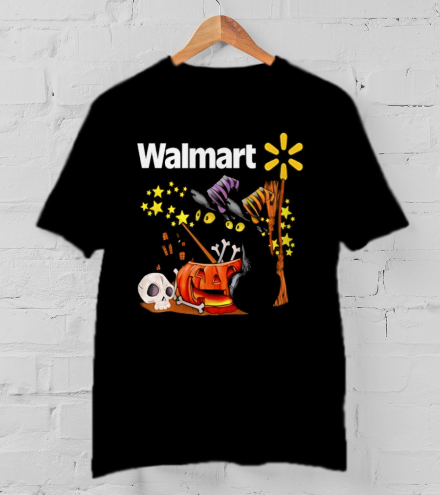Walmart Halloween 2026 Black Cats With Witch Hats Pumpkin Skull And Stars T-Shirt