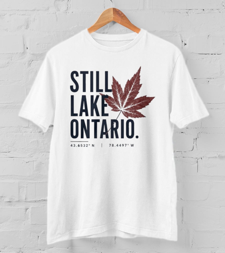 Still Lake Ontario Canadian Pride Red Maple Leaf Coordinates T-Shirt