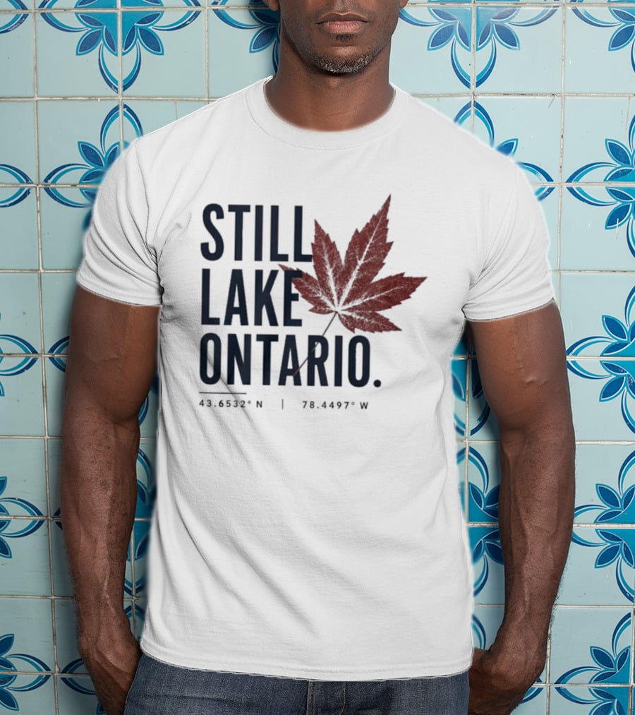 Still Lake Ontario Canadian Pride Red Maple Leaf Coordinates T-Shirt