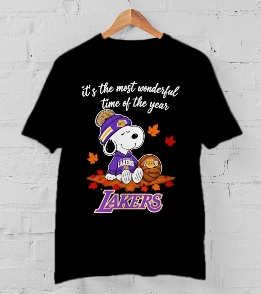 Los Angeles Lakers Snoopy Halloween 2026 It's The Most Wonderful Time Of The Year Peanuts Basketball Fall Leaves T-Shirt