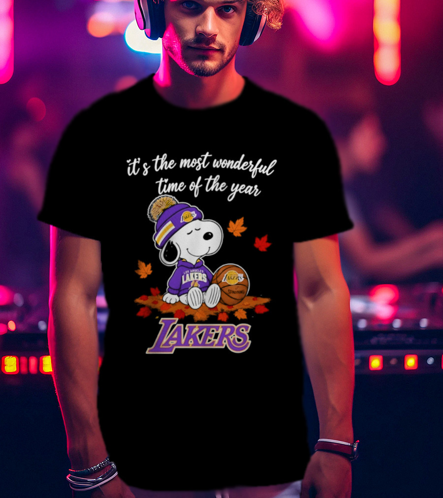 Los Angeles Lakers Snoopy Halloween 2026 It's The Most Wonderful Time Of The Year Peanuts Basketball Fall Leaves T-Shirt