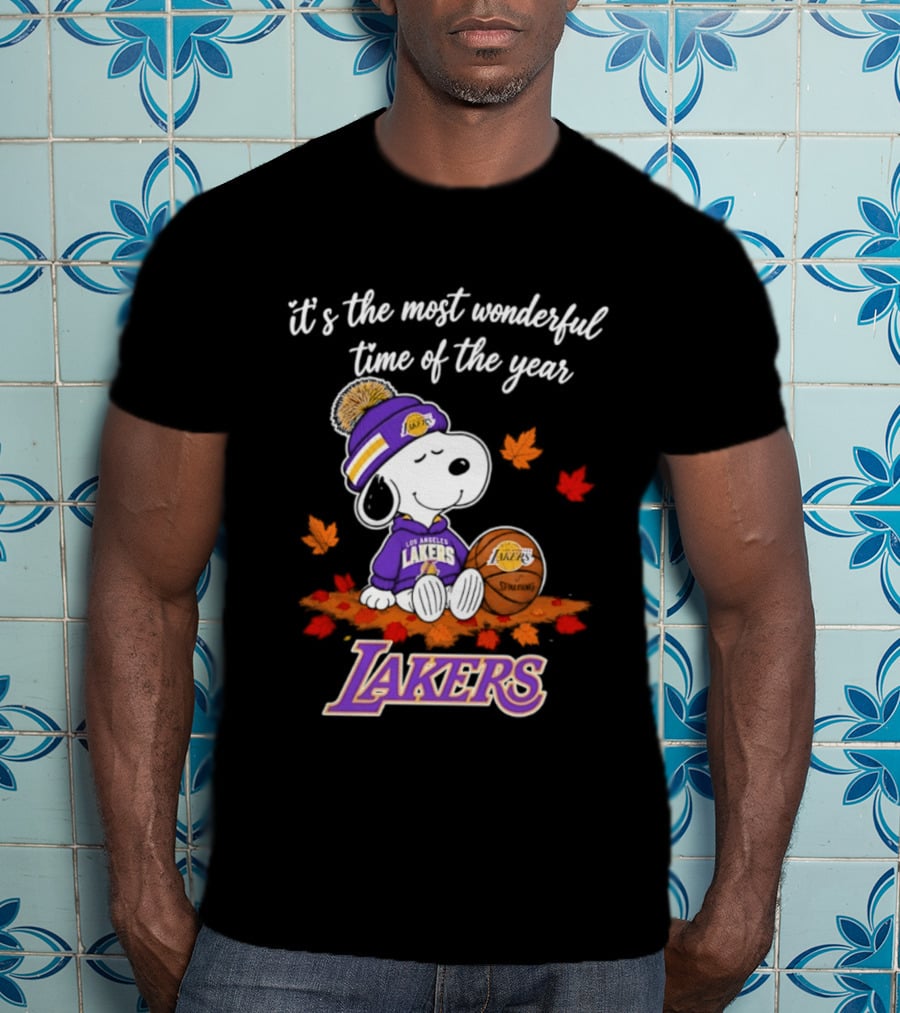 Los Angeles Lakers Snoopy Halloween 2026 It's The Most Wonderful Time Of The Year Peanuts Basketball Fall Leaves T-Shirt