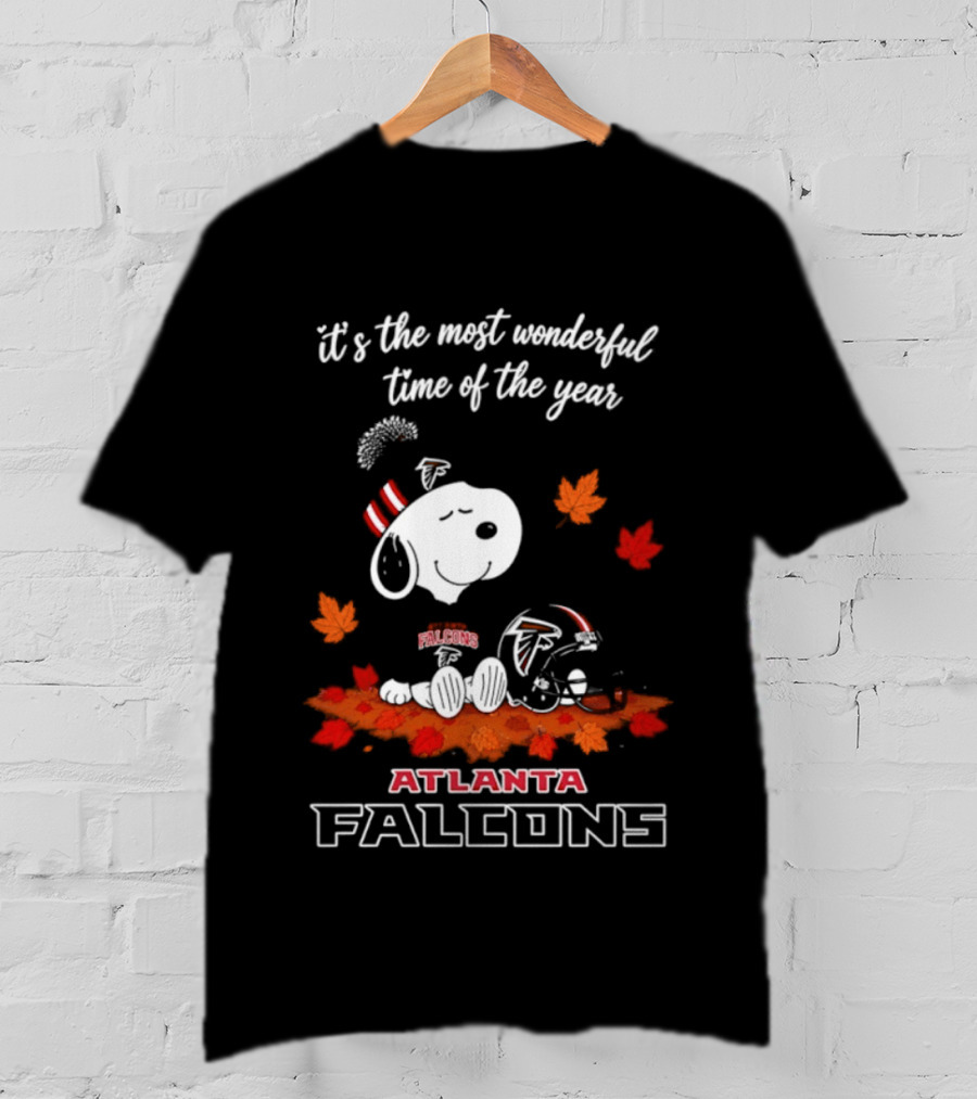 Atlanta Falcons Snoopy Fall Halloween 2026 Most Wonderful Time Of The Year Leaves T-Shirt