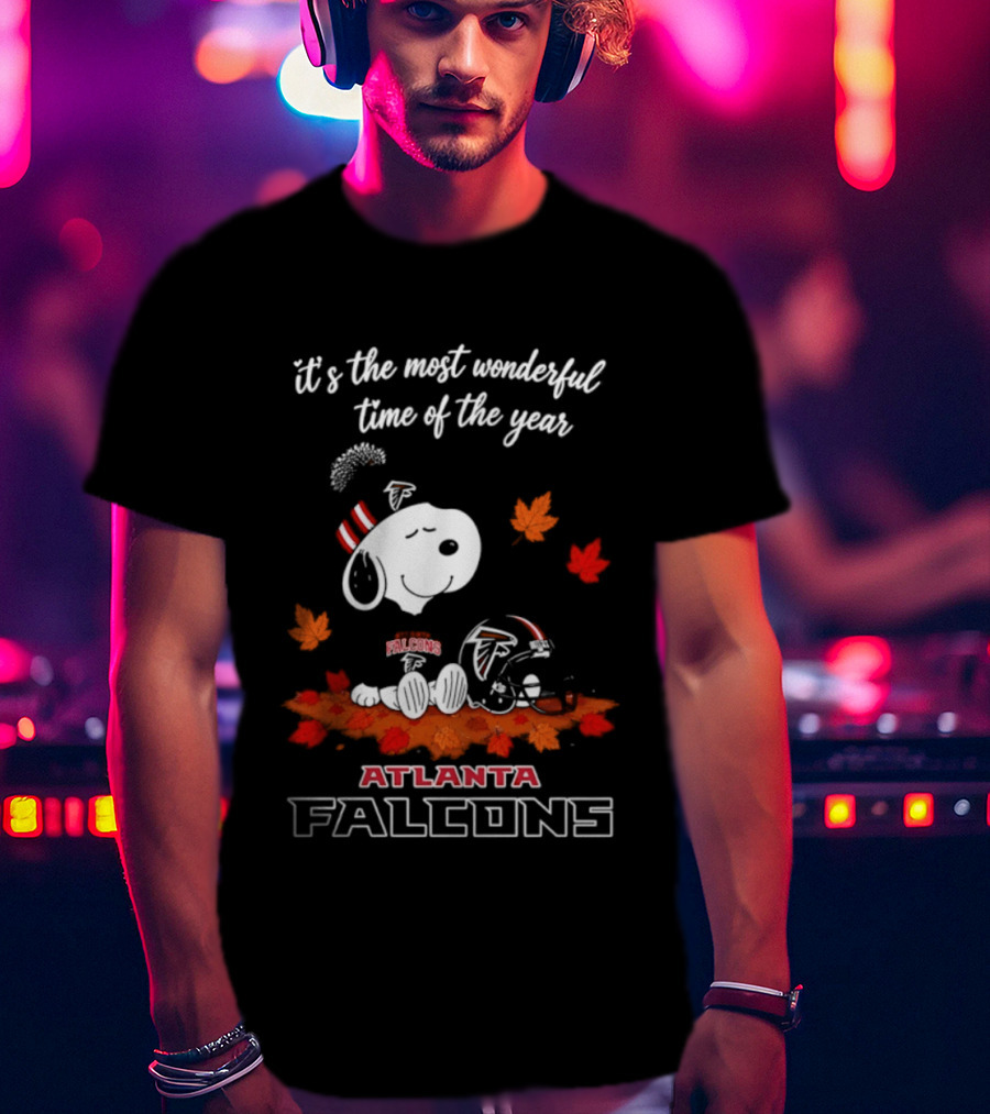 Atlanta Falcons Snoopy Fall Halloween 2026 Most Wonderful Time Of The Year Leaves T-Shirt
