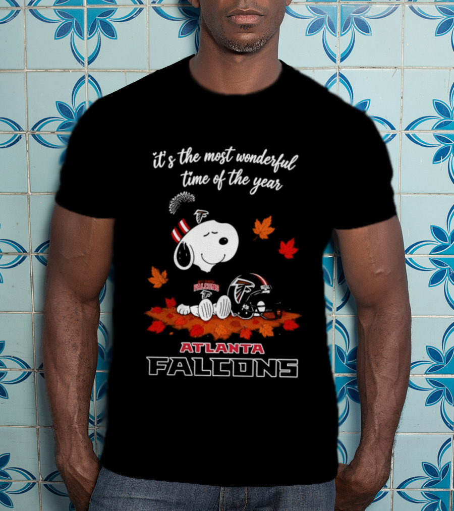 Atlanta Falcons Snoopy Fall Halloween 2026 Most Wonderful Time Of The Year Leaves T-Shirt