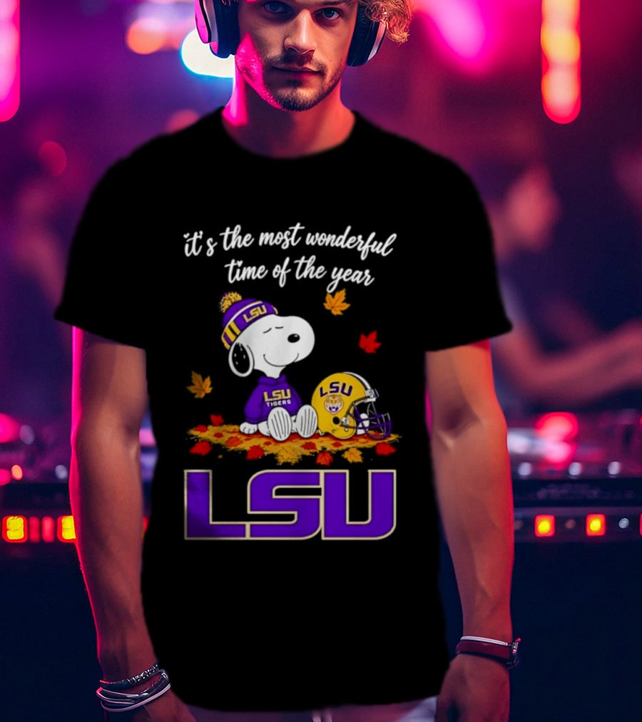 LSU Tigers Snoopy Wonderful Time Football Fall Leaves 2026 T-Shirt