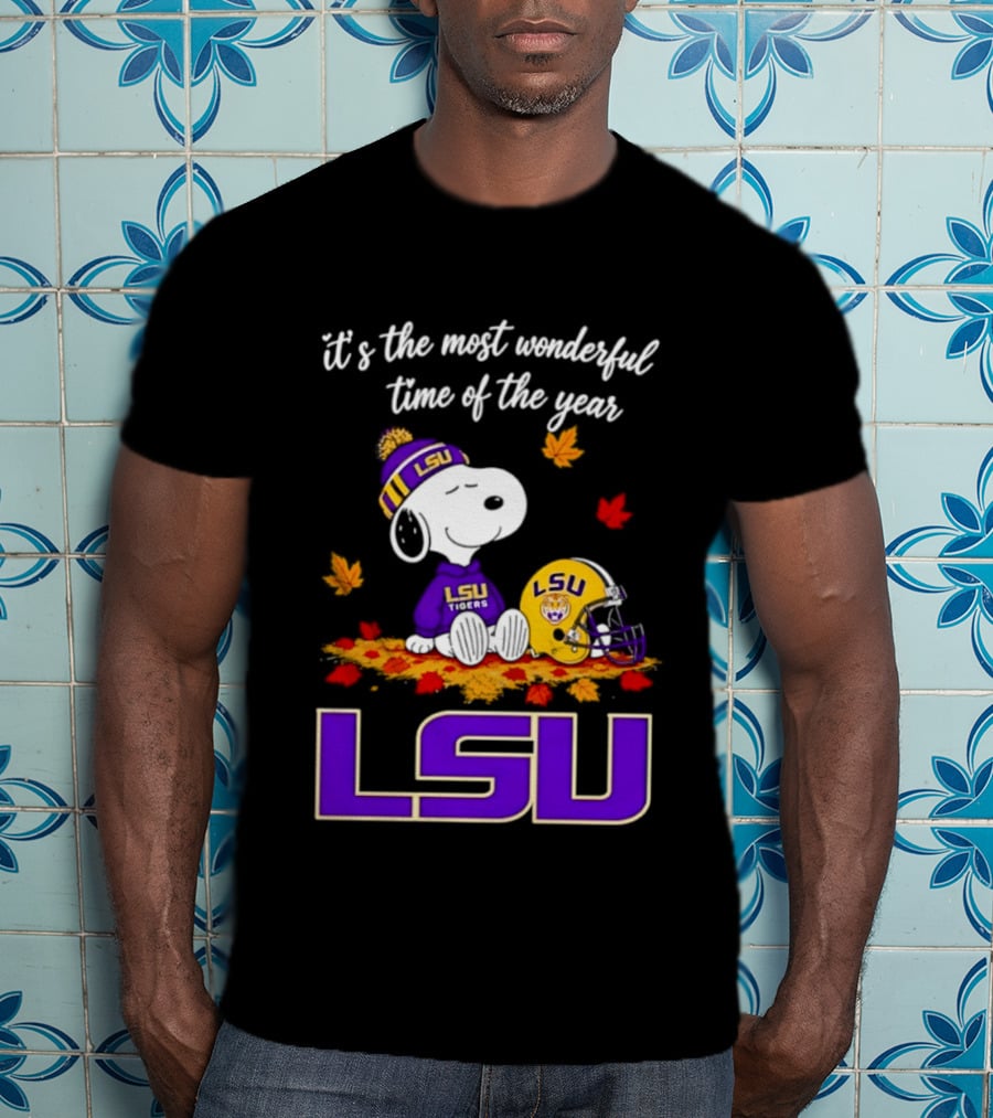 LSU Tigers Snoopy Wonderful Time Football Fall Leaves 2026 T-Shirt
